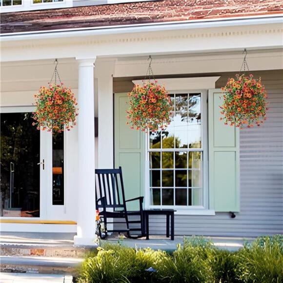 Artificial Faux Mums Fall Hanging Flowers for Outdoor Decoration,2 Pack Fake - Picture 6 of 7